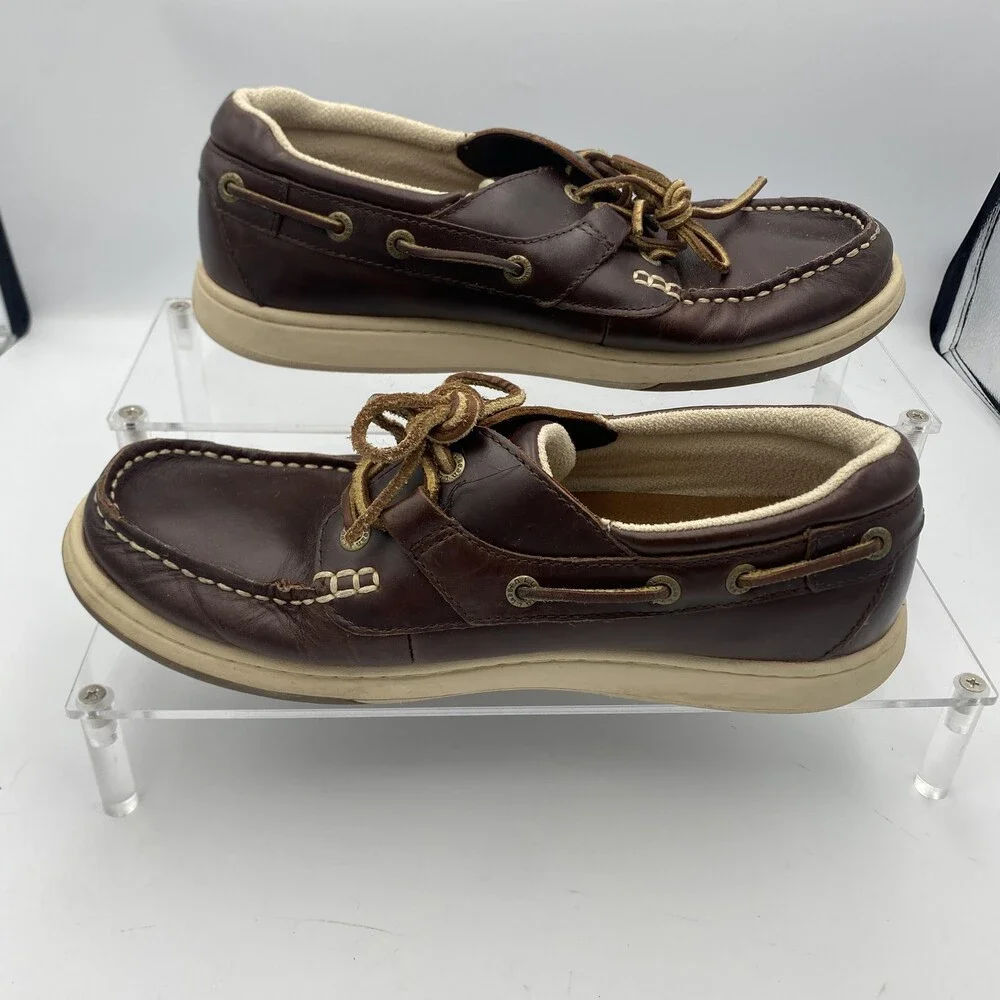 L.L.Bean Shoes Mens Size 8.5M Brown Leather Boat Deck Casual Comfort Lace Up